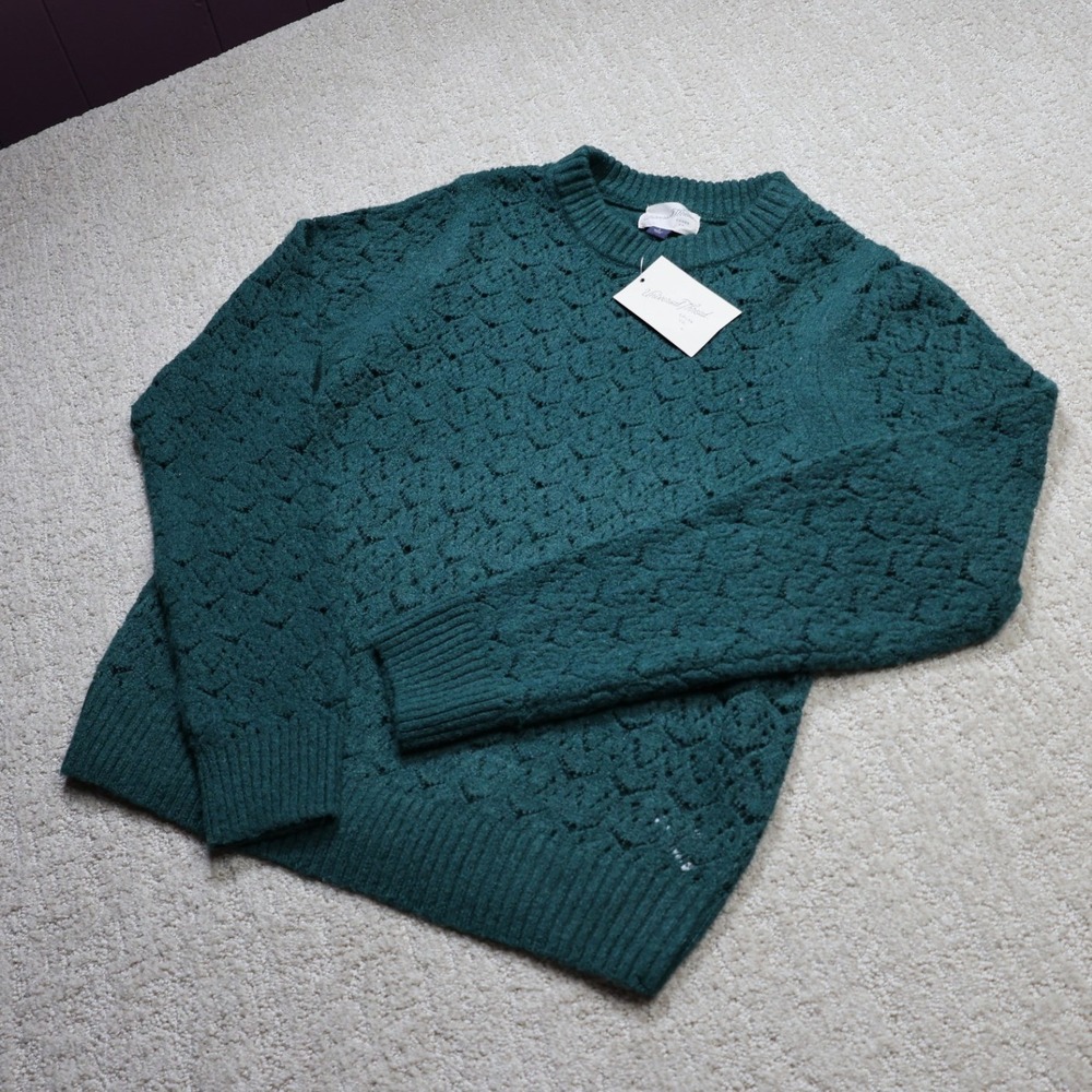 Universal Thread Womens Dark Green Textured Crewneck Sweater Large 013 03 9369
